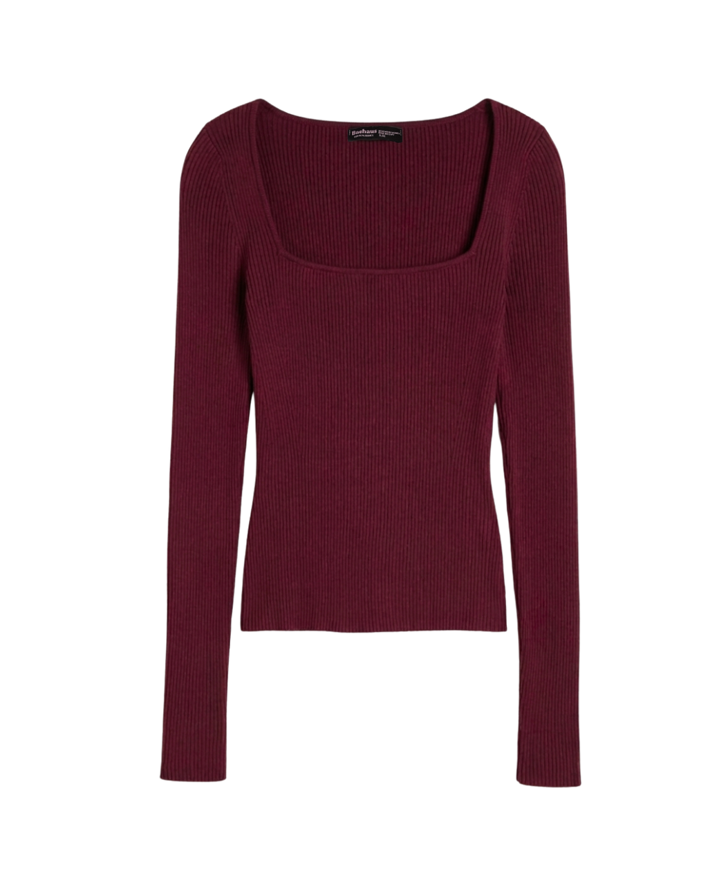 Square Neck Long Sleeve Ribbed Knit Top - Christmas Red