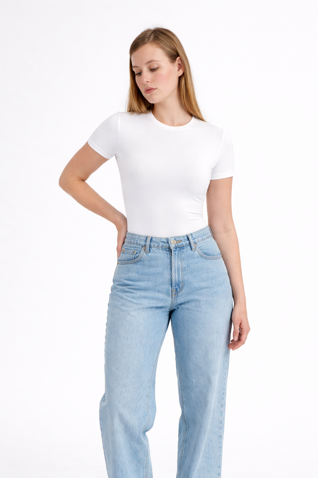 Crew Neck Short Sleeve White Bodysuit