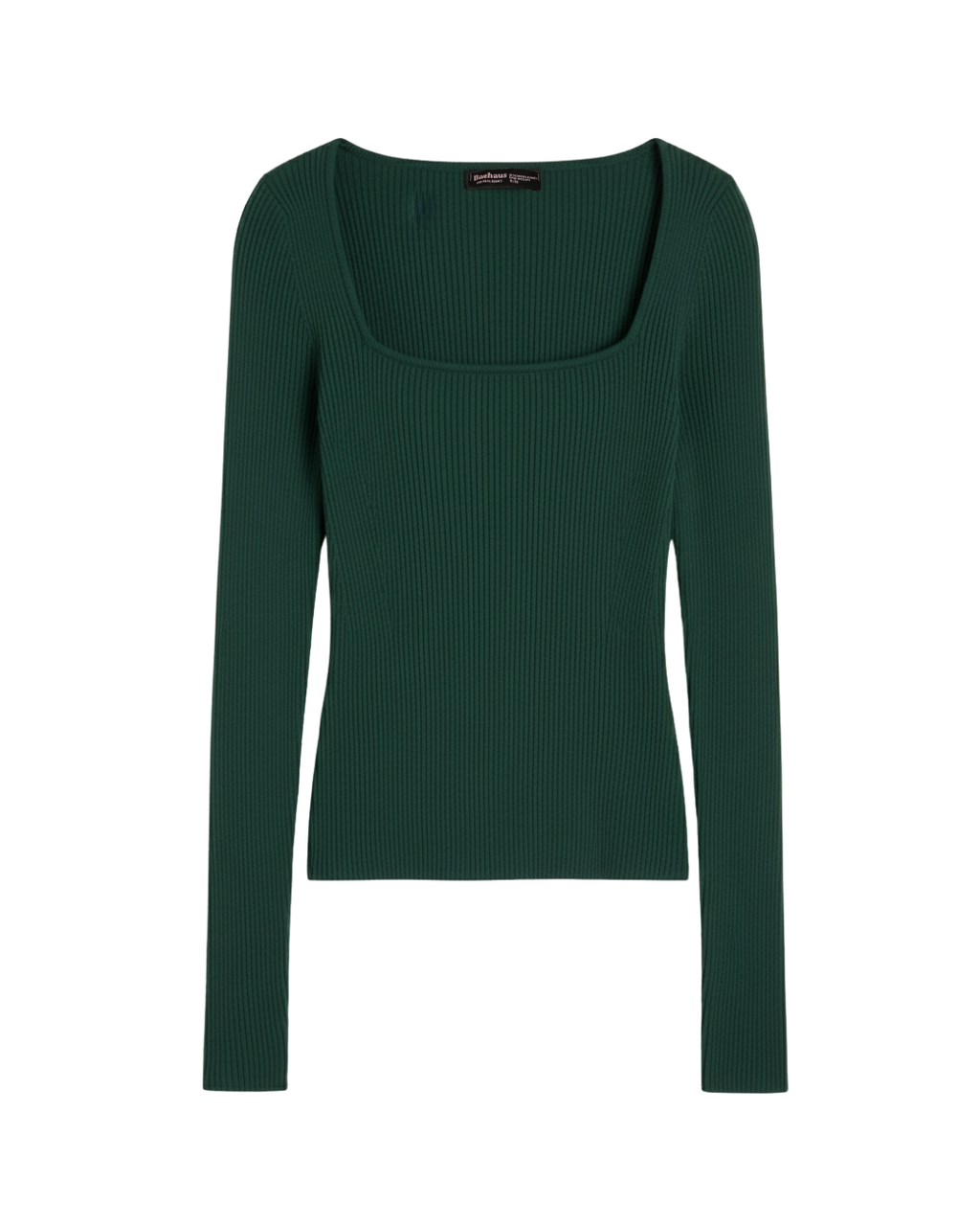 Square Neck Long Sleeve Ribbed Knit Top - Emerald Green