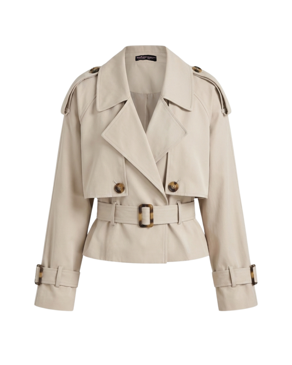 Cropped Lined Trench Coat with Belt – Beige