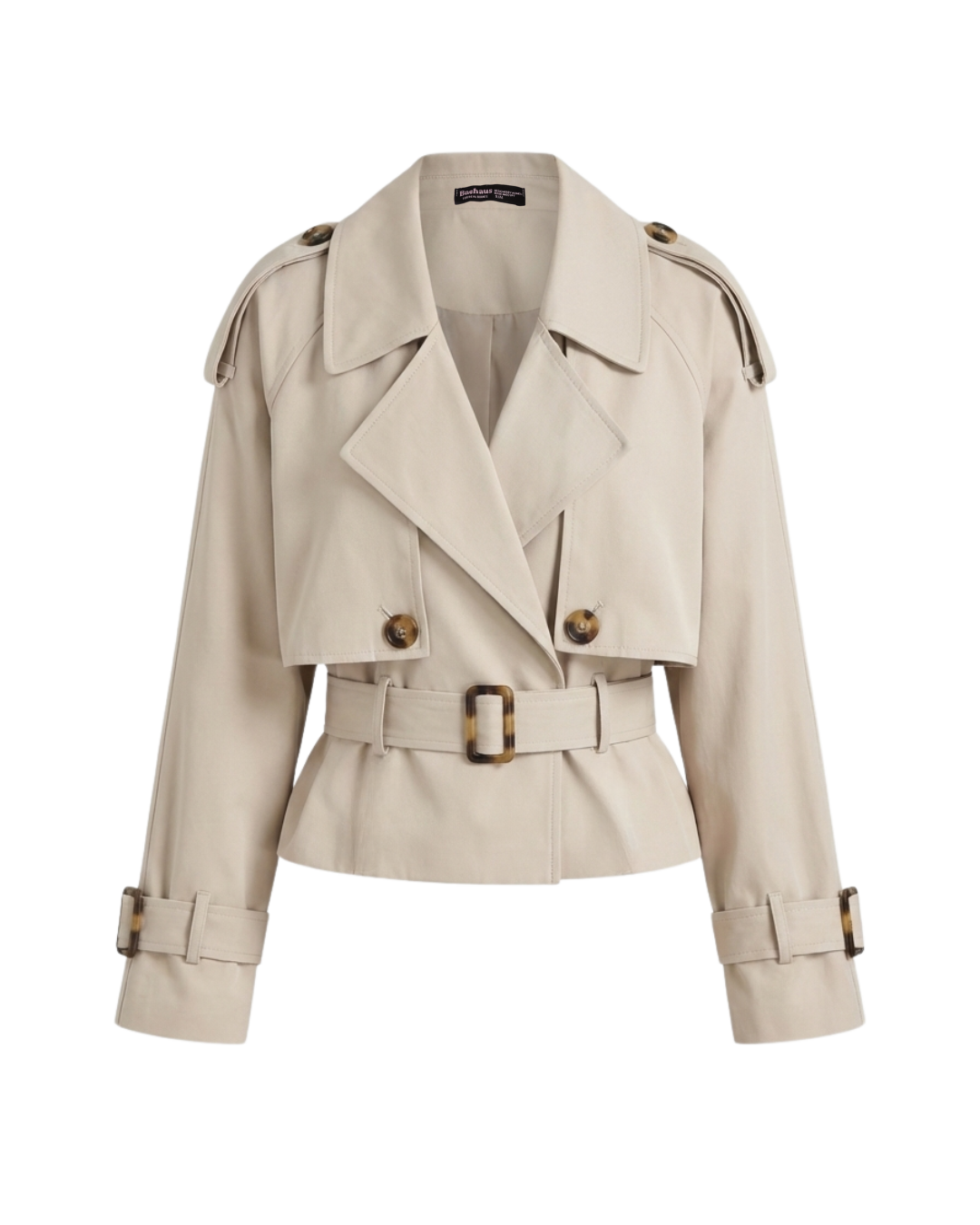 Cropped Lined Trench Coat with Belt – Beige