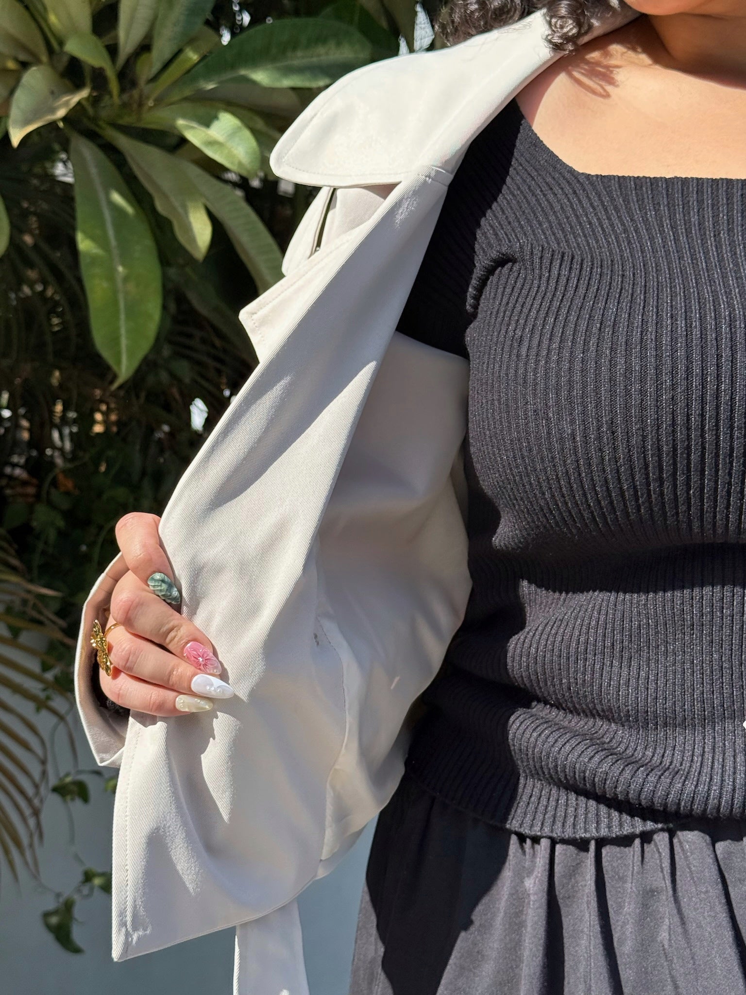 Cropped Lined Trench Coat with Belt – Beige